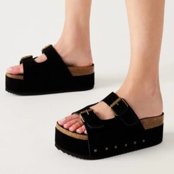 Steve Madden Black Double Buckle Platform sandals - Picture 3 of 9